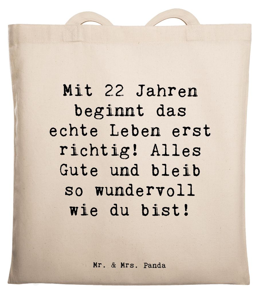 Mr. & Mrs. Panda Uni Tasche Spruch 22. Geburtstag - Transparent - Geschenk, Geburtstagswünsche, festivaltasche, Tote Bag, bleib wundervoll, Geburt...