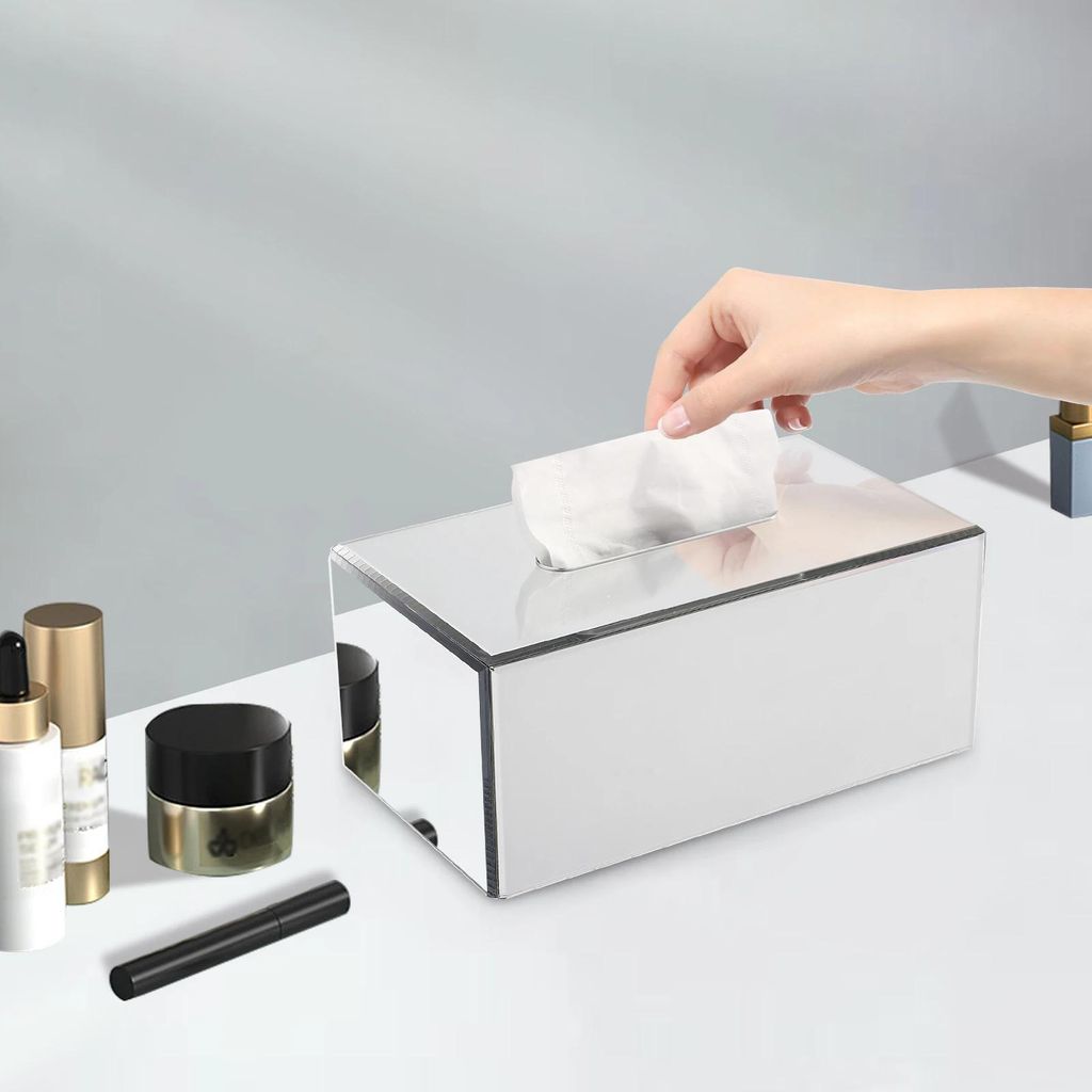 Spiegelnde Acryl Kosmetiktücherbox - Rechteckiger Papiertuchspender - 23,5 x 13,5 x 10 cm - Für Papiertaschentücher - Für Bad und Wohnzimmer
