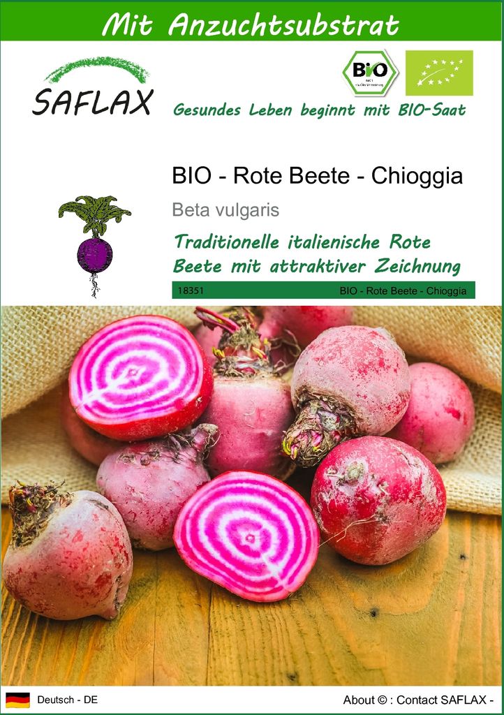 SAFLAX - BIO - Rote Beete - Chioggia - 70 Samen - Mit Produktbild 