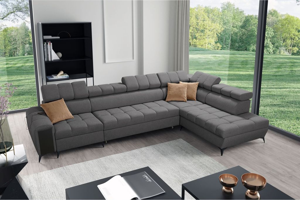 L-förmiges Sofa mit Schlaffunktion Eckcouch GREKO XI Grau Stoff AVRA 17 Rechtsseitig IM SOFA