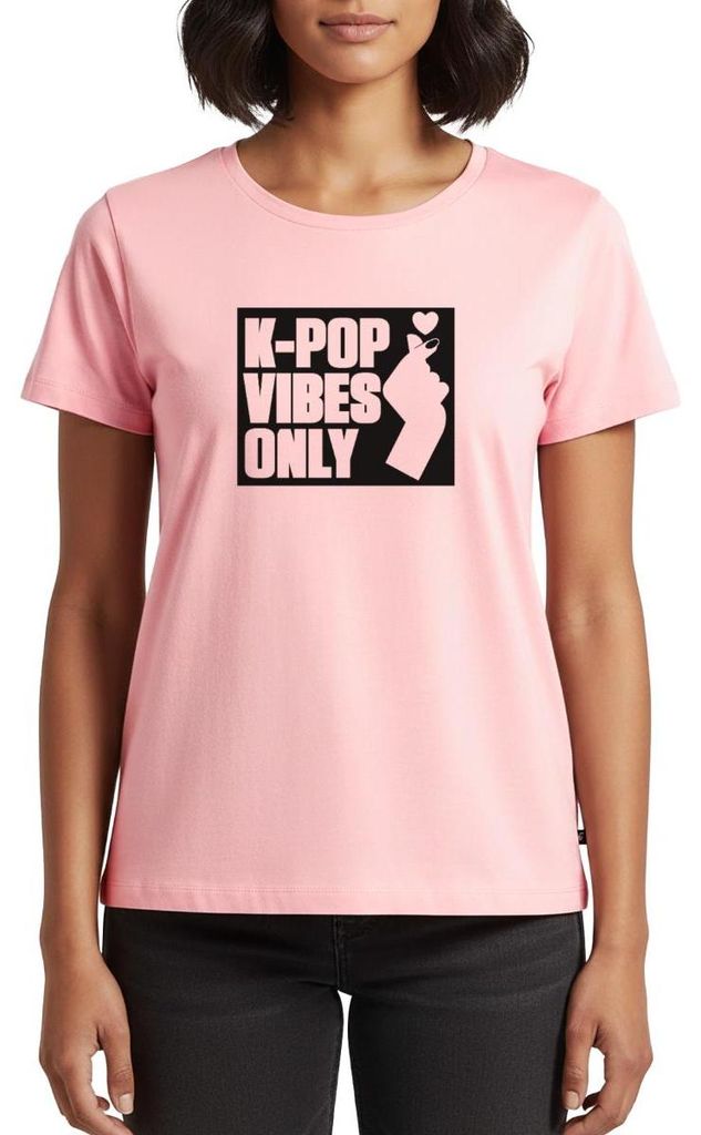 Spreadshirt K-Pop Vibes Only Mit Fingerherz Frauen Premium T-Shirt, 4XL, Rosa