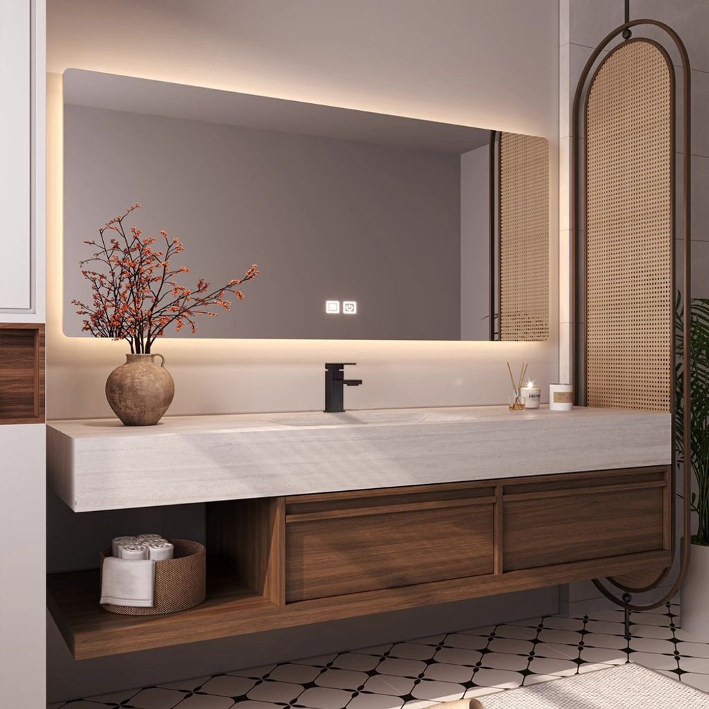 Möbel-Waschbecken,Waschtischmöbel,Waschbecken mit Unterschrank, Wandspiegel, Spüle mit Armaturenloch 130cm /DK-MWRW130/