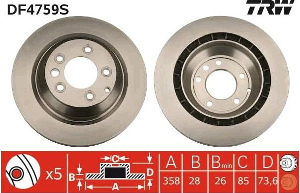 2x TRW Bremsscheibe DF4759S für VW Touareg (7LA 7L6 7L7) für AUDI Q7 (4LB)