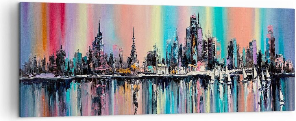 Bild auf Leinwand - Leinwandbild - Stadt Aussicht Wasser - 140x50cm - Wand Bild - Wanddeko - Leinwanddruck - Bilder - Kunstdruck - Wanddekoration -...