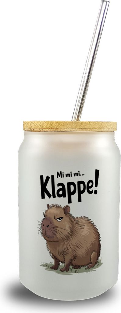 Mi mi mi... Klappe! Grimmiges Cabybara Trinkglas mit Bambusdeckel