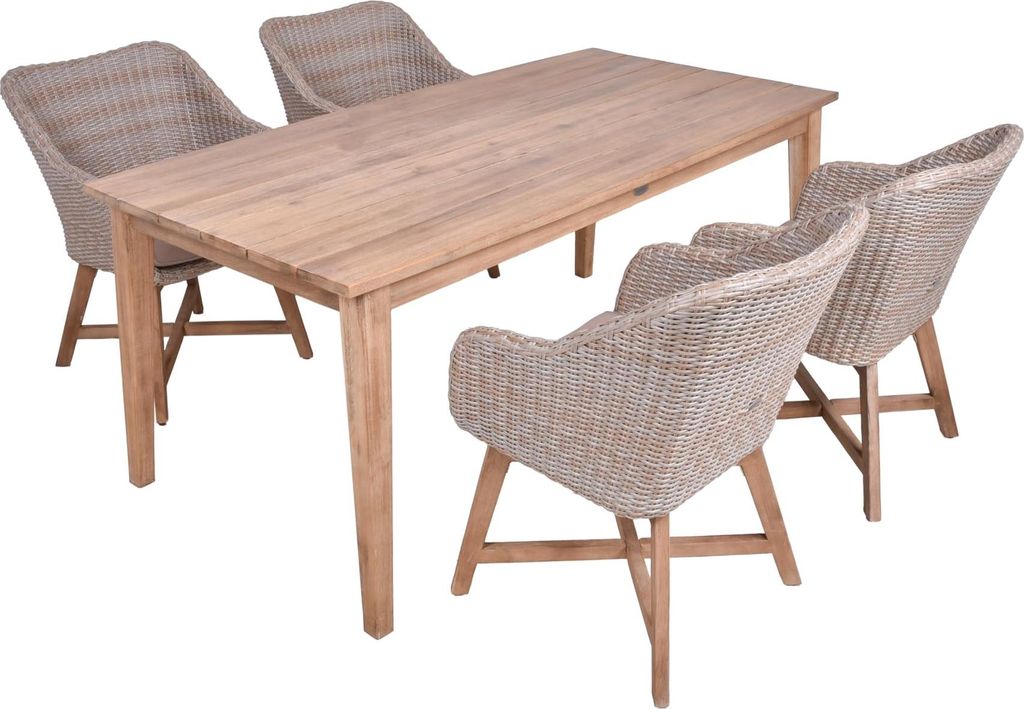 Garten-Sitzgruppe MUNICH 5-tlg. - Akazie, Braun | Gartenmöbel-Set Gartengarnitur Garten-Essgruppe mit Stühlen/Sesseln und Esstisch