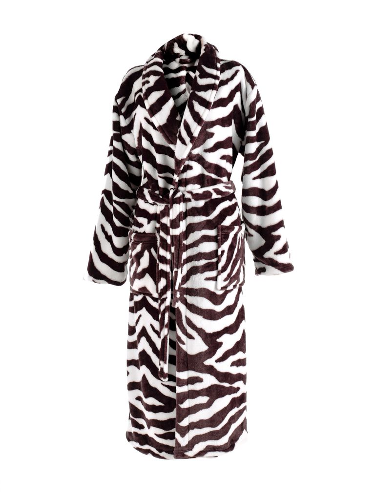Zebra badjas, lange model, bruin Productafbeelding 