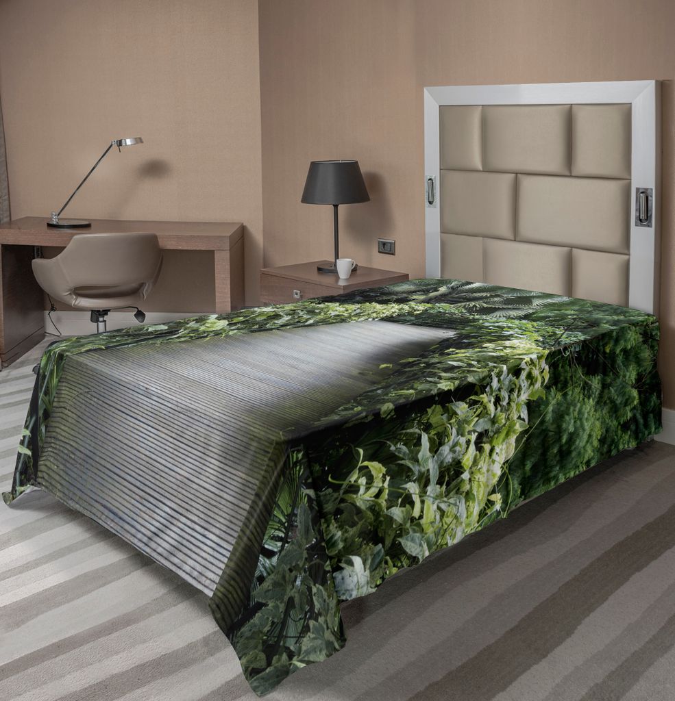 ABAKUHAUS asiatisch Bettlaken, Szenische hölzerne Bahn in Singapur botanisch Garten Fence RainWald Tropisch, weiches bequemes oberes Bettlaken fü...