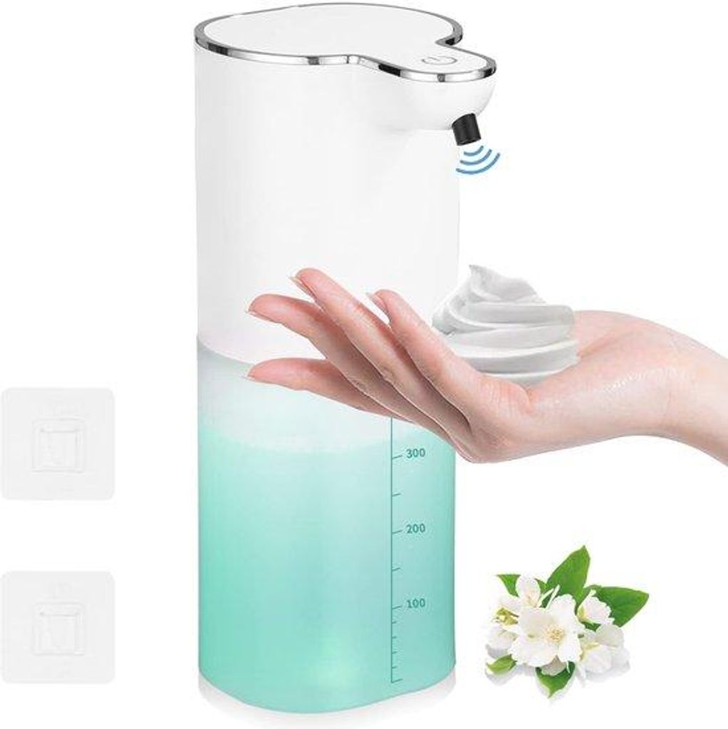 Elektrische, USB-oplaadbare, IPX5-waterdichte Zeepdispenserwandhalter ohne Bohren, 400 ml, weiß