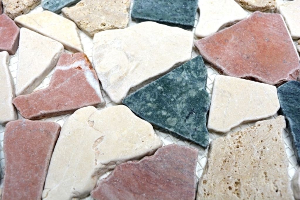 Handmuster Mosaik Fliese Marmor Naturstein creme beige rot grün Bruch Ciot Random MOS44-1204_m