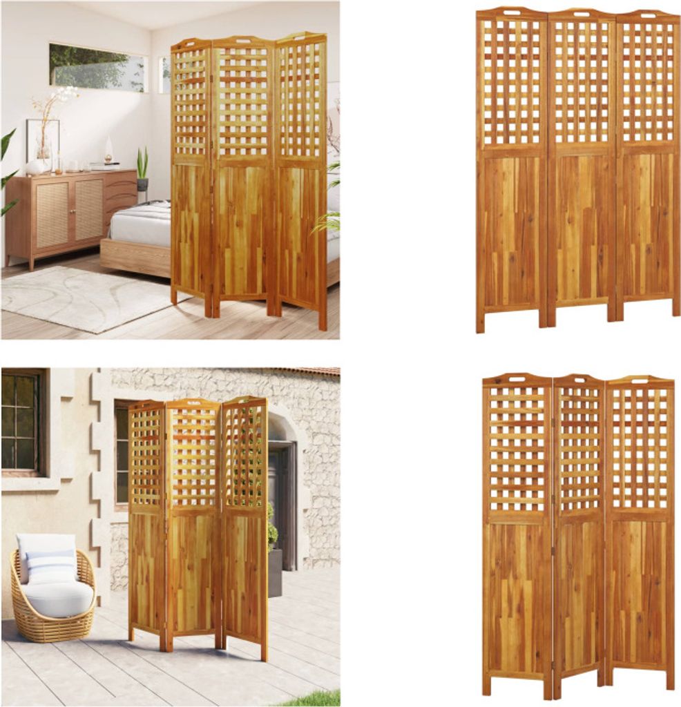 vidaXL 3 tlg. Paravent 121,5x2x180 cm Massivholz Akazie - Raumteiler - Paravent - Raumtrenner - Trennwand