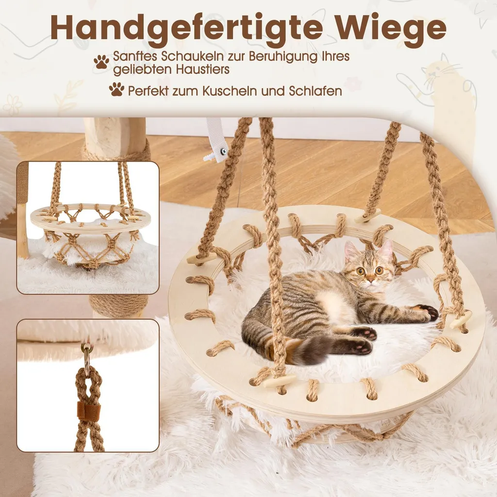 Arbre à chat multi-niveaux 123cm pour chat d'appartement en bois et jute