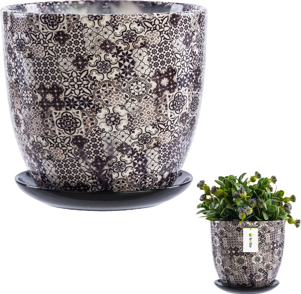 Blumentopf aus Keramik, Blumenabdeckung, Mosaik Braun Ø12,5 cm H 13 cm 1,5L Glanz, Blumendekoration Moderner Glamour, ungewöhnliche Muster, flora...