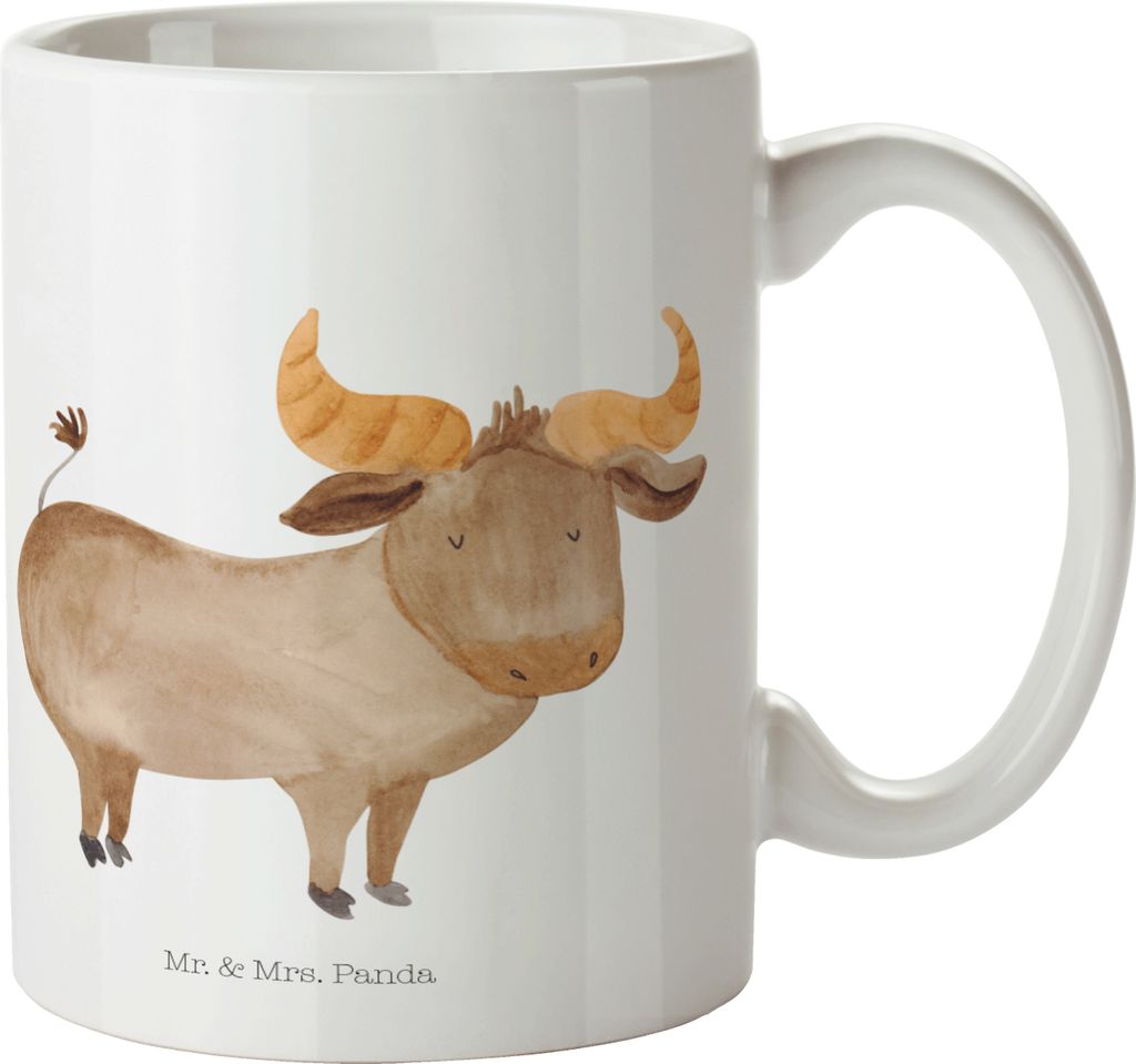 Mr. & Mrs. Panda Tasse Sternzeichen Stier - Weiß - Geschenk, Geburtstag Mai, Ochse, Teetasse, April, hochwertige, Kaffeebecher, Trinkbecher, Rind,...