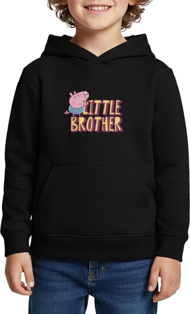 Spreadshirt Peppa Wutz ́s Kleiner Bruder Schorsch Wutz Kinder Premium Hoodie, 134/140 (8 Jahre), Schwarz