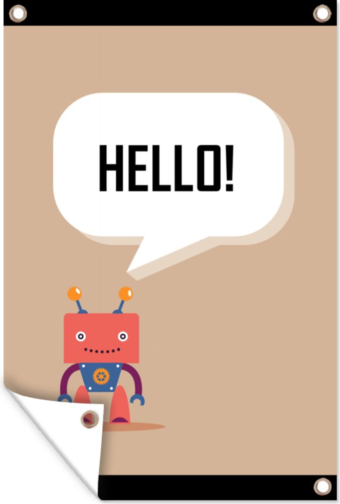MuchoWow 40x60 cm Outdoor-Poster Gartendeko Sichtschutz Garten Poster für den Garten Sprichwörter - Zitate - Hallo! - Roboter - Zahnrad - Kinder