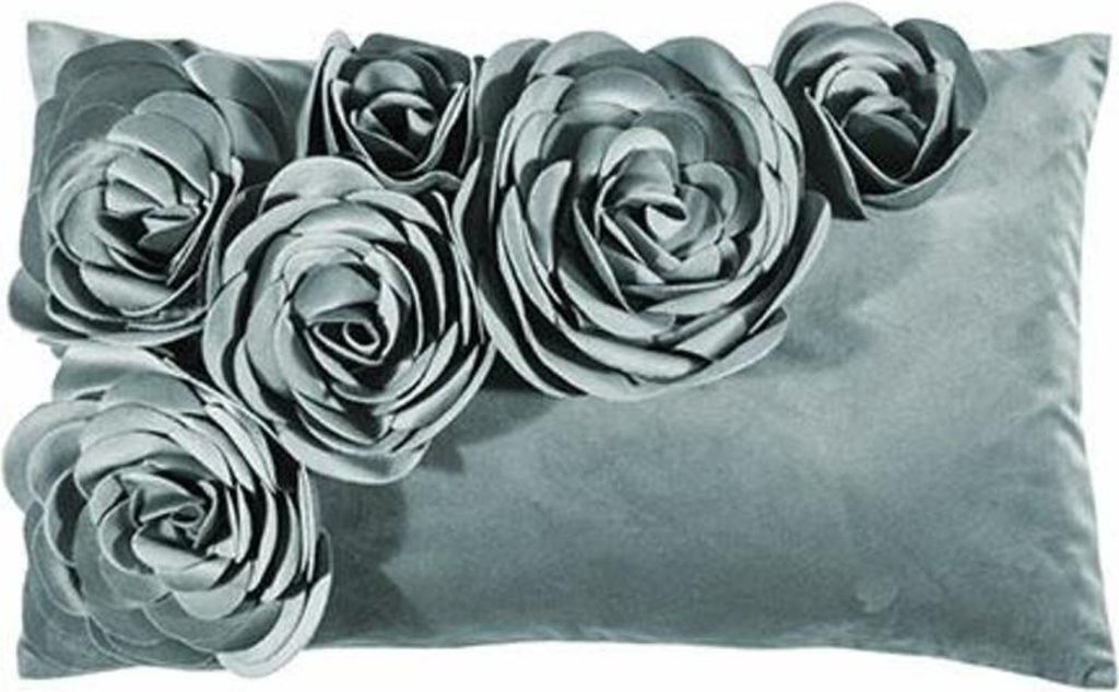 PAD Kissen Floral 30 x 50 cm sky Blumen-Aplikation Velour exklusiv