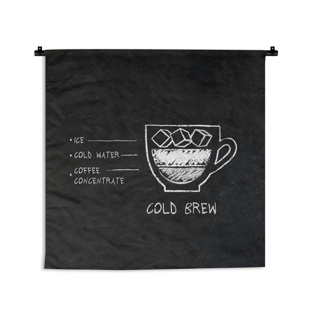 MuchoWow Wandteppich Wandbehang Retro - Kaltes Gebräu - Kaffee - Text - Zitate 90x90 cm Tapisserie Dekoration Wandtuch - Wandaufhänger