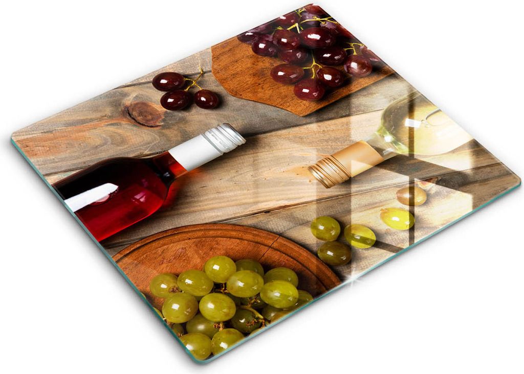 Abdeckung Glas - Küchenabdeckung - 60x52 cm - Abdeckplatte -Weinflaschen und Trauben