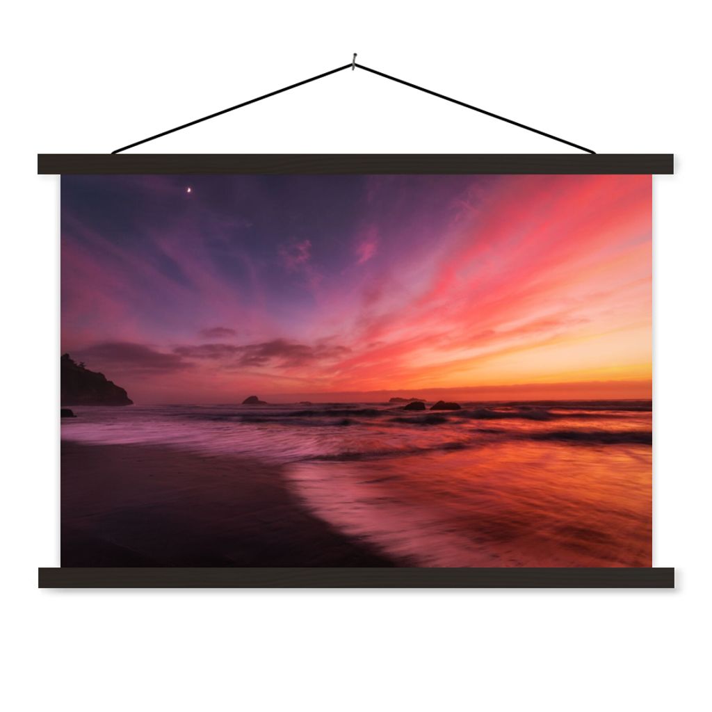 MuchoWow Textilposter Strand - Meer - Natur - Abend 60x40 cm mit schwarzem Rahmen - Hölzernes