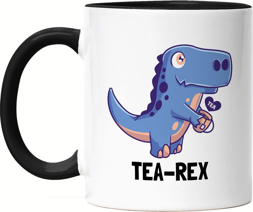 Tea-Rex Emaille Tasse Schwarz Lustig Dino Tee Teetrinker Produktbild 