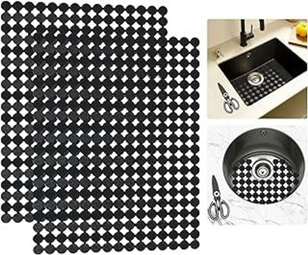 2 Stück Spülbeckenmatte mit Schere, PVC Zuschneidbar Spülbeckeneinlage, Abtropfmatte Spüle, Geschirr Abtropfmatte, Keramik/Edelstahl Spülbecke...