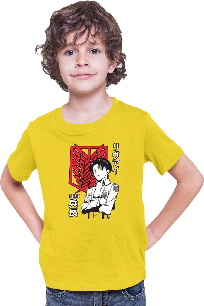 Kinder T-Shirt Japan Anime Manga Attack Anime On Titan Levi Ackerman 06 Ackerman Picture Pose, 9-11 Jahr - 140 / Gelb