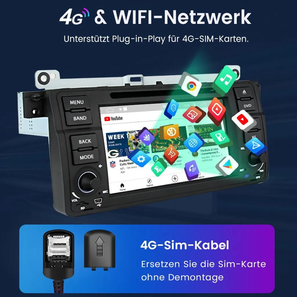 Ecran Tactile Android 10 GPS BMW E46 Bluetooth DAB+ Autoradio 4G 64GB - 7