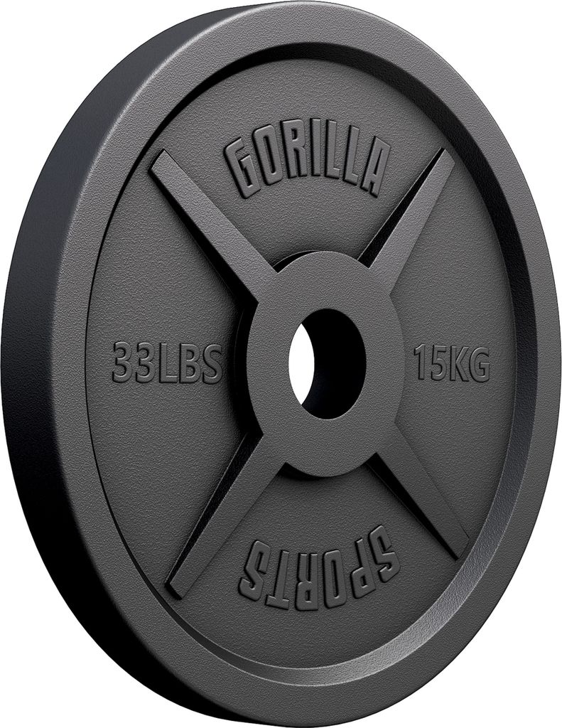 GORILLA SPORTS Olympia Hantelscheiben - 15kg Gewichte, 50mm Bohrung, Gusseisen - Gewichtsscheiben, Hantelscheiben-Set, Hanteln