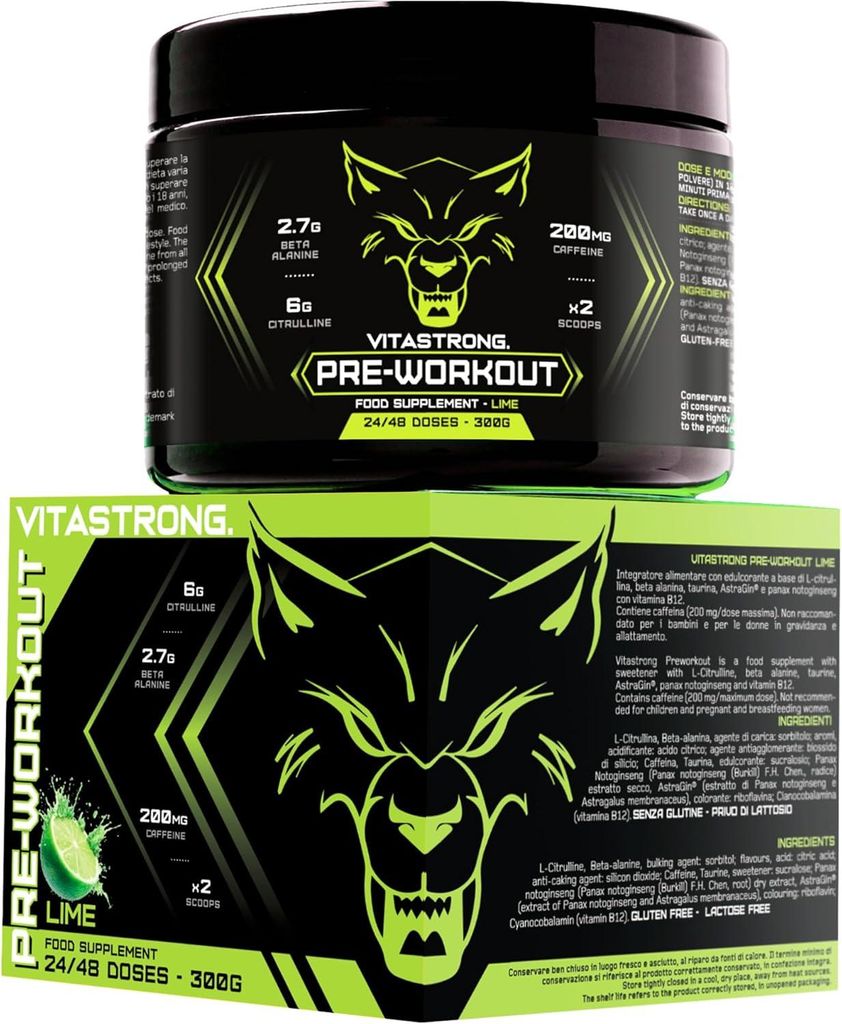 Pre Workout Booster mit Koffein 300g, Vegan Preworkout mit Vitamin B12, Citrullin, Beta-Alanin, Koffein Pulver, Taurin Pulver, AstraGin, Vitastrong...