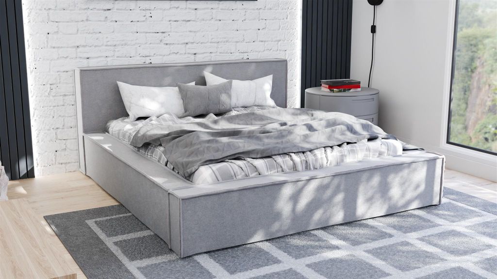 Polsterbett Doppelbett Bett ALDANA 160x200cm in Stoff Freya Grau