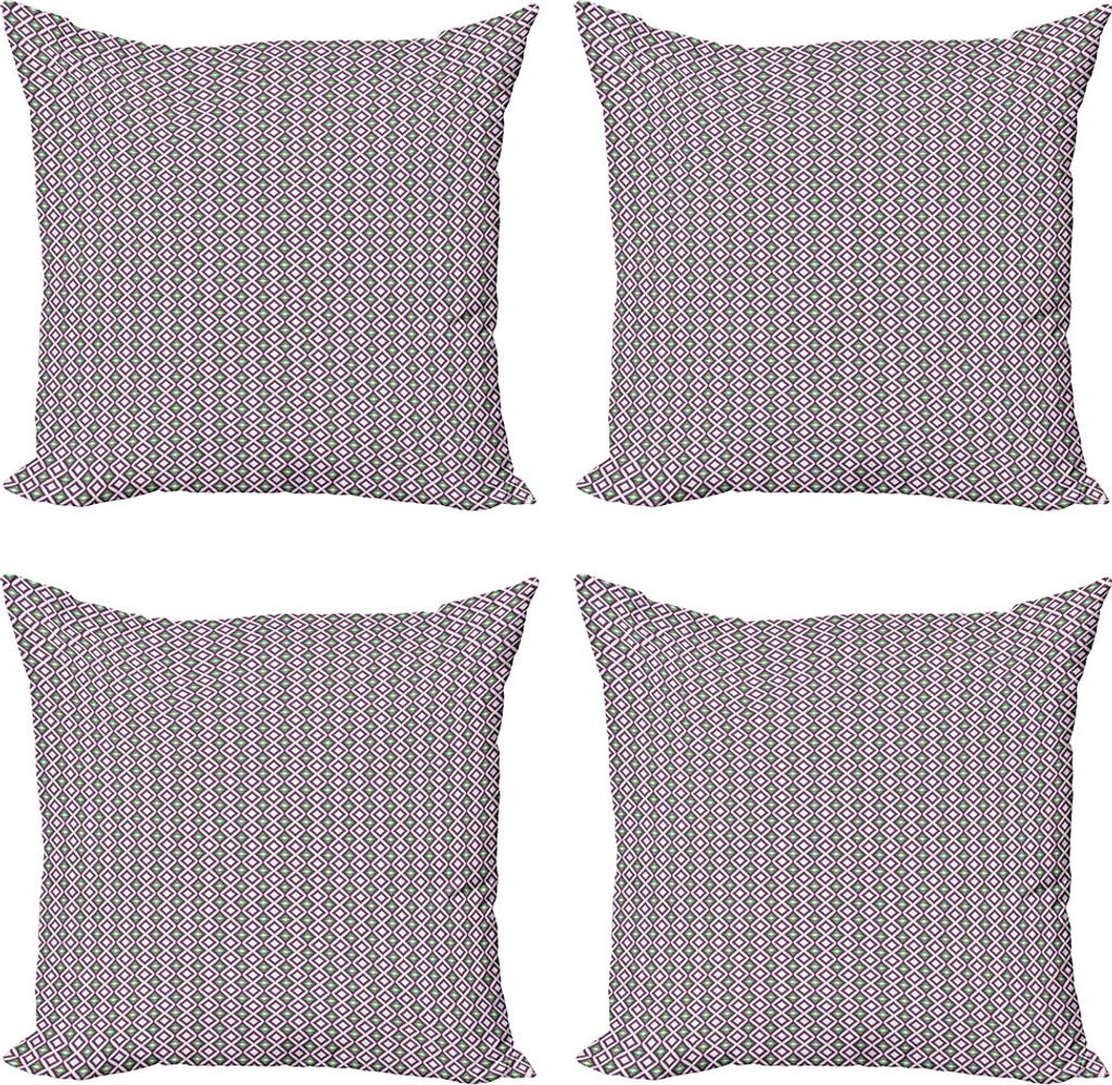 ABAKUHAUS abstrakte Geometrie Kissenbezug Set (4 Stück), Retro Zusammensetzung, Moderner Doppelseitiger Digitaldruck, 60 cm x 60 cm, weiß Aubergine