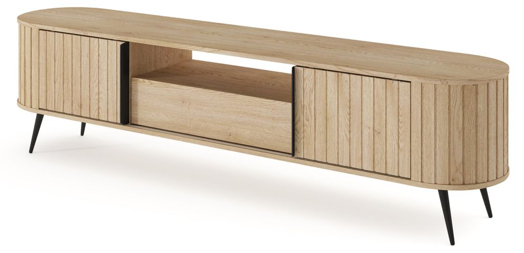 Masseno TV-Schrank CARA 196 cm Fernsehschrank mit 1 Schubladen und 2 Türen TV-Lowboard für Wohnzimmer Modern 196x40,2x51,2 cm Eichefarben / Eiche...
