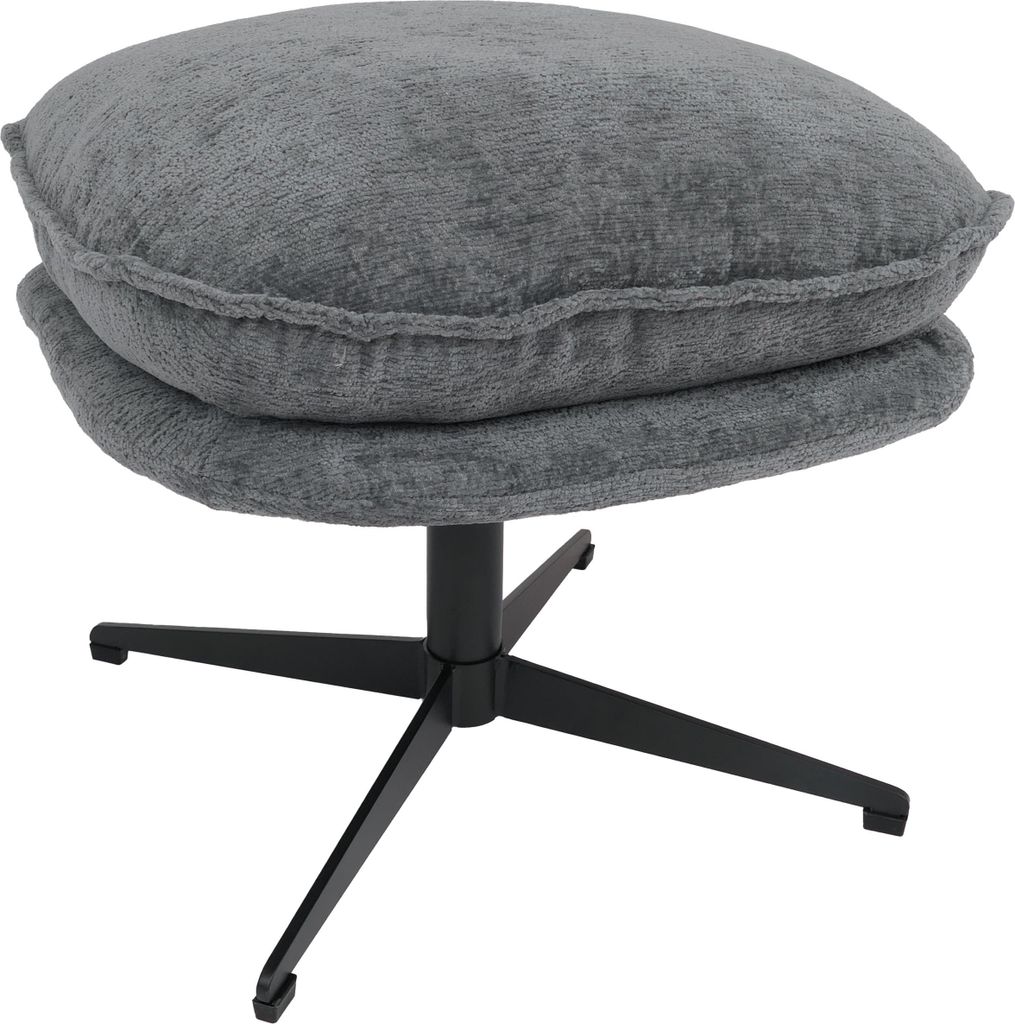 Hocker mit Polster HWC-P32, Sitz-/Fußhocker Fußablage Ottomane Stoff/Textil Chenille (370 g/m²) grau