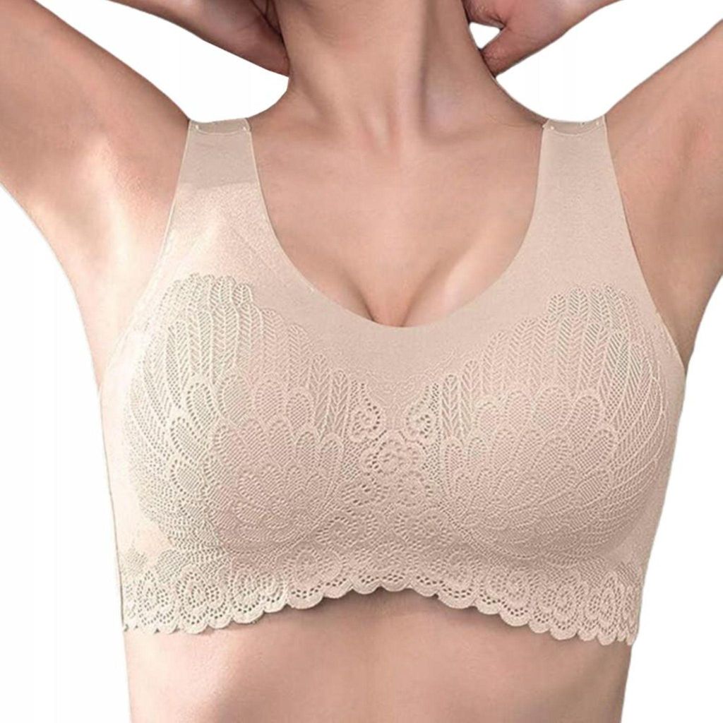 Damen-BH - Weicher BH - Beige - L 40 - Nahtloser BH - Sport-Top - Fitness-Top - Bequem
