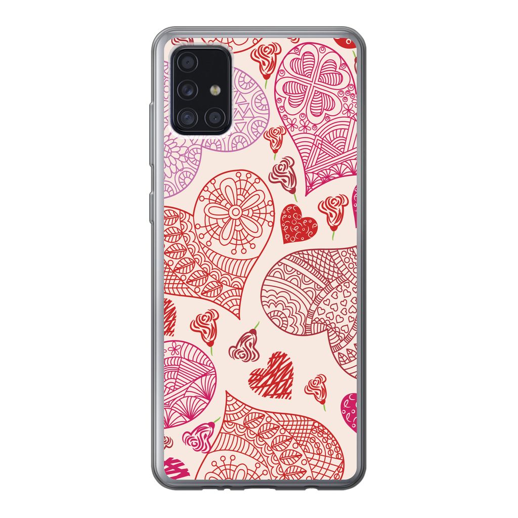 MuchoWow Handyhülle Schutzhülle Hülle für Samsung Galaxy A52 5G Eine Illustration mit rosa und roten Herzen Silikon Softcase Handy Hülle - U...