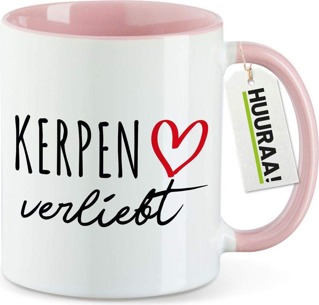 Huuraa Kaffeetasse Kerpen verliebt 330ml Rosa Keramik Kaffeebecher Geschenkidee