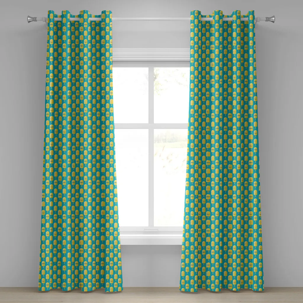 Rideaux pour chambre d'enfant motif glace et moustache bleu et jaune 280cm