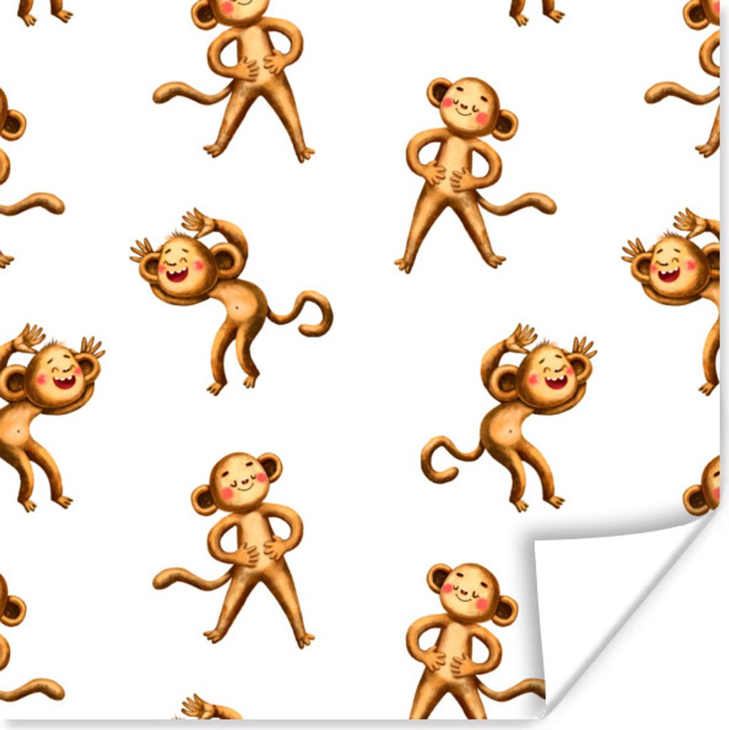 MuchoWow Poster Dschungel - Design - Affe - Kinder 100x100 cm - Babyzimmer