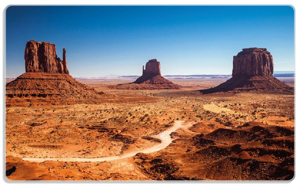 Wallario Frühstücksbrettchen aus Glas, je 14 x 23 cm, mit rutschfesten Füßen, Motiv Monument Valley unter blauem Himmel