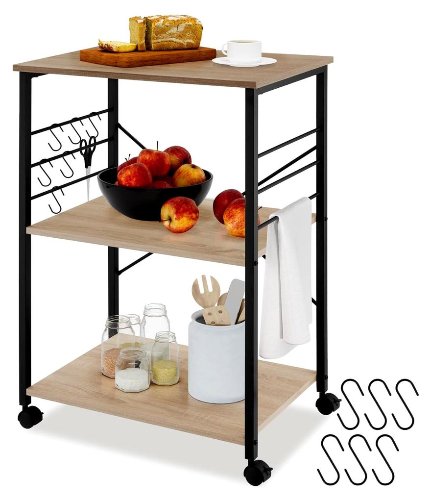Industrieller Servierwagen mit Rollen, Kücheninsel, Küchenregal mit 3 Ablagen, Küchenschrank, Gewürzorganizer, Möbel für die Küche, 65,5 x 4...