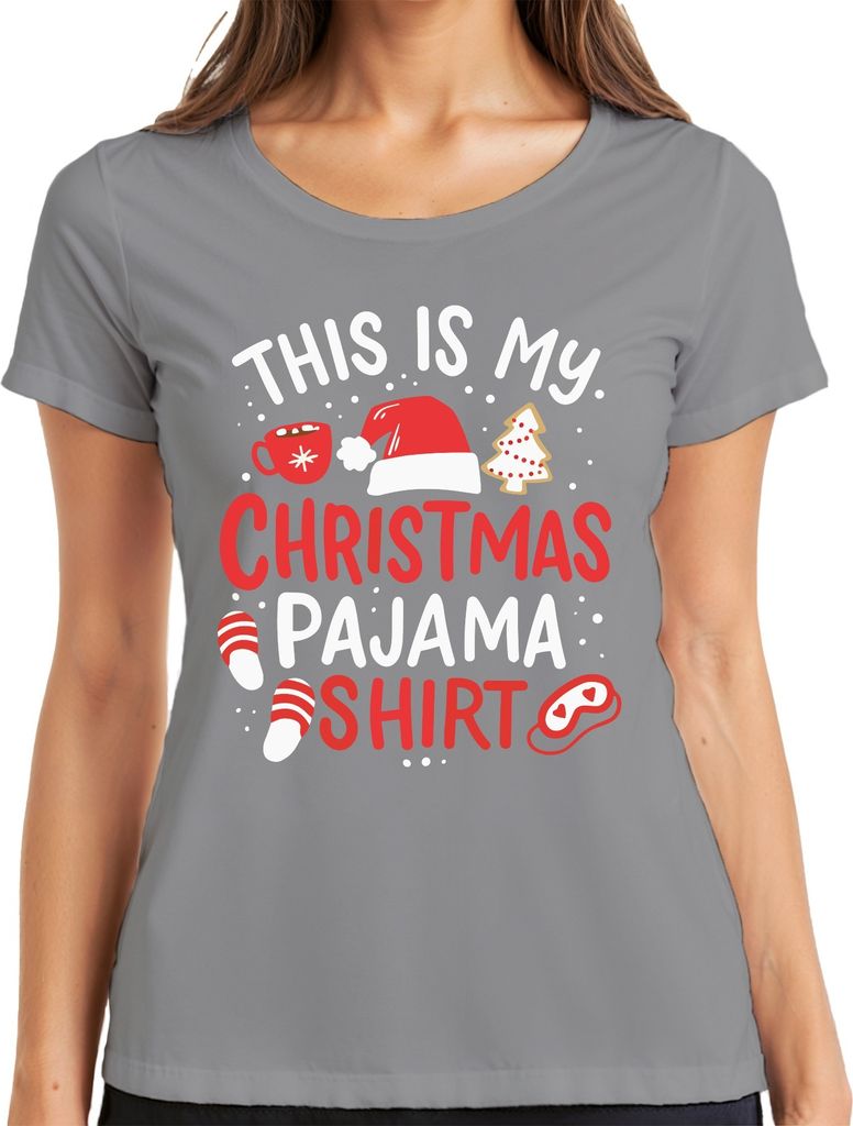 This is my Christmas Pajama Shirt Weihnachtsmütze - Weihnachten Xmas Christmas Damen T-Shirt, Grau, XL