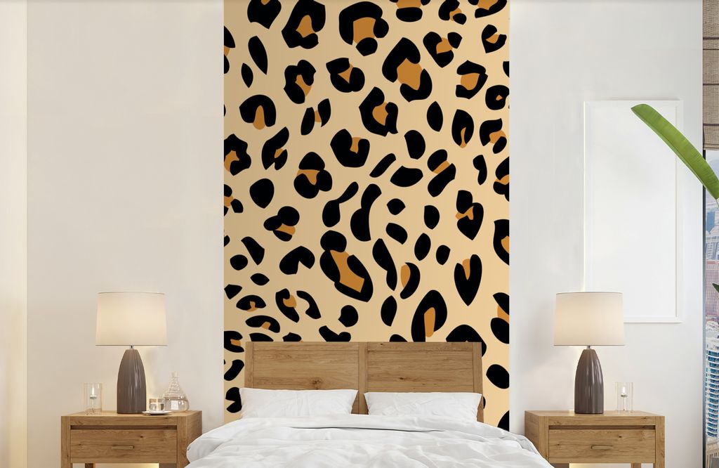 MuchoWow Fototapete für Wohnzimmer oder Schlafzimmer Wandtapete Vinyl Motivtapete Tiermuster - Panther - Leopard - 120x240 cm - Hintergrundbild