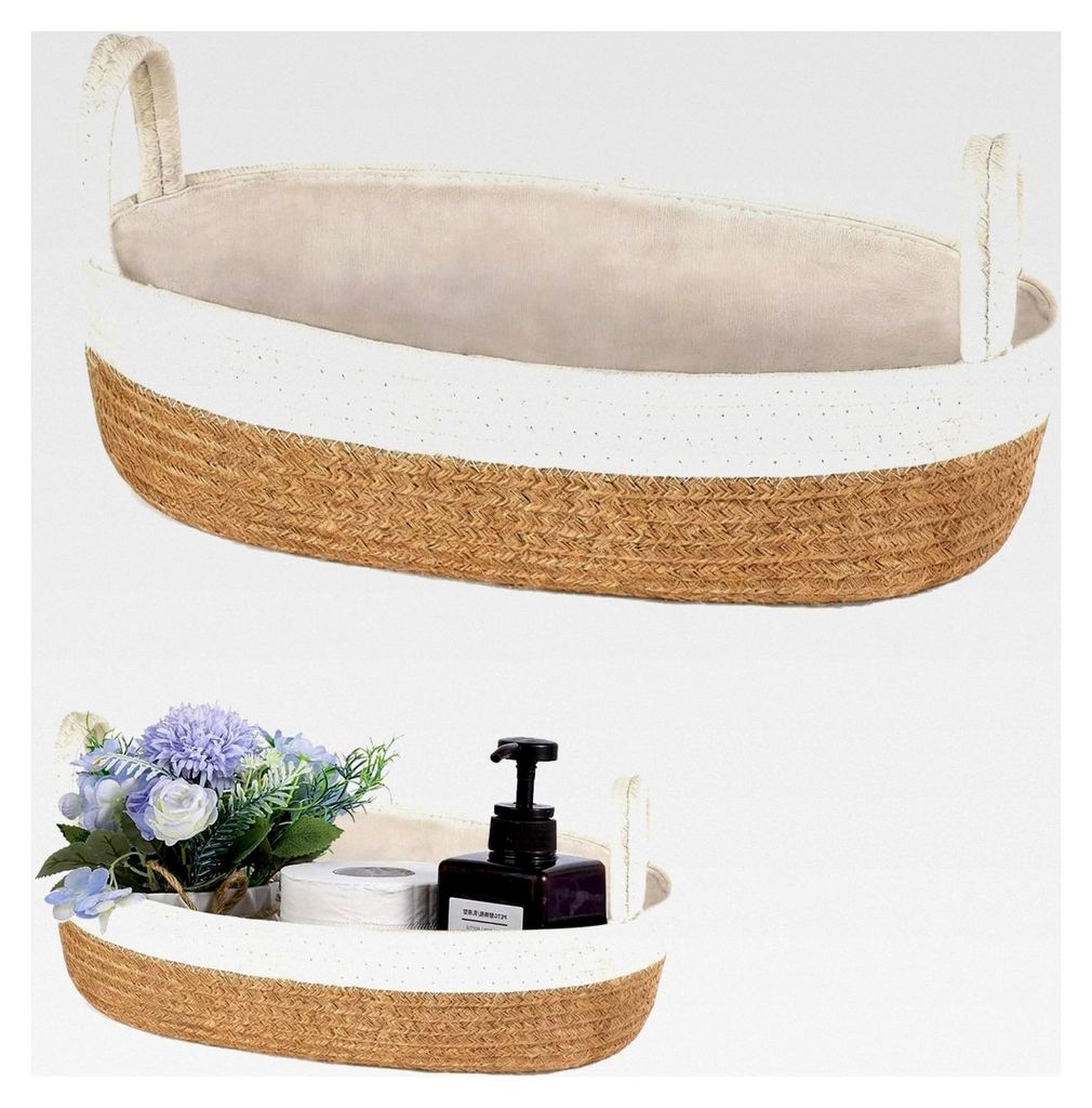 Kleiner Aufbewahrungskorb für das Badezimmer, 33 cm L x 15,2 cm, Badezimmerkörbe, Aufbewahrungskorb mit Holzperlen, Küche, Wohnzimmer, Weiß