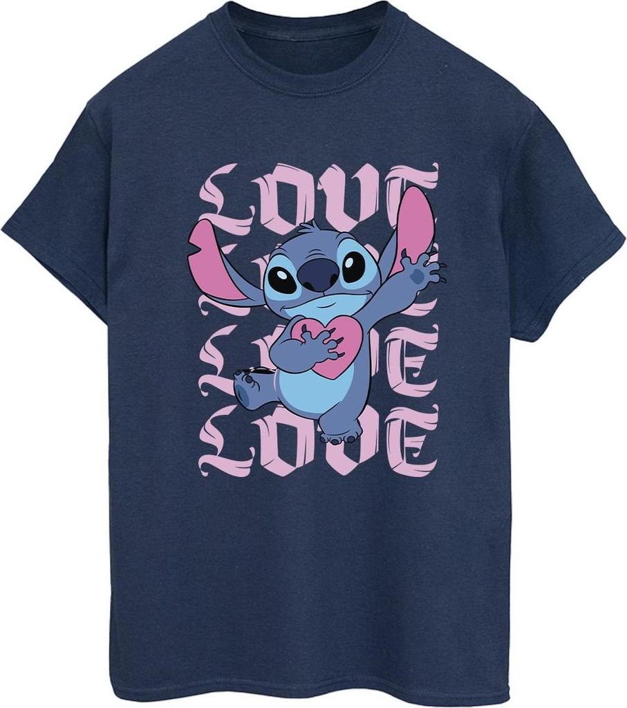 Lilo & Stitch - "Valentine Love" T-Shirt für Damen BI53944 (S) (Marineblau)
