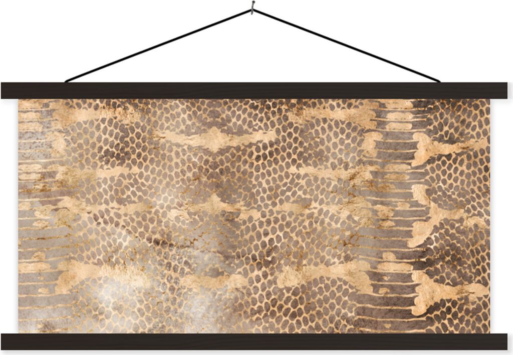 MuchoWow Textilposter Schlangendruck - Gold - Chic 120x60 cm mit schwarzem Rahmen - Dekoration Schlafzimmer