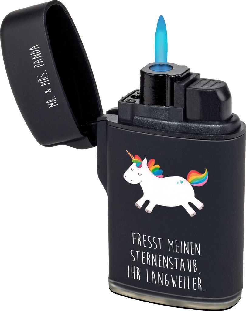 Mr. & Mrs. Panda Feuerzeug Einhorn Happy - Schwarz - Geschenk, zigarettenanzünder, Einhörner, gas anzünder, Unicorn, Lachen, sturmfeuerzeug, Leb...