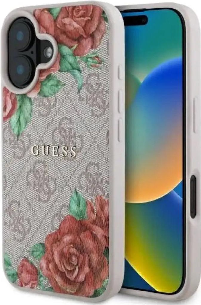 Guess GUHMP16SP4ROPEMCP iPhone 16 6,1" rosa/rosa Hardcase 4G Flowers Print MagSafe Schutzhülle