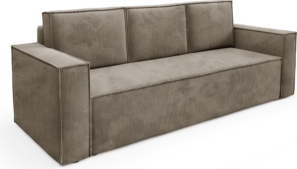 BETTSO modernes Cord Sofa mit Schlaffunktion RODA Braun mit Bettkasten stilvoll zeitlos fürs Wohnzimmer