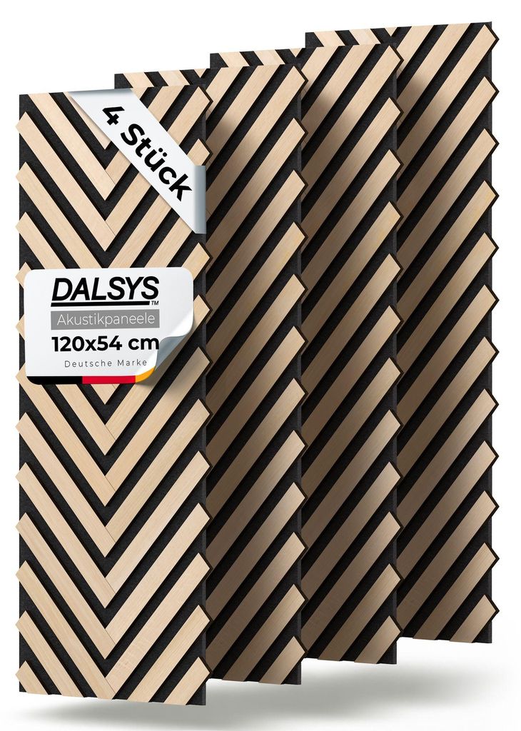 Dalsys 4x Akustikpaneele Holz 120x54cm mit Fischgrät-Muster Eiche hell - Akustik Paneele Wand - Wandpaneele Holz für Schallschutz in Büro & Wohn...